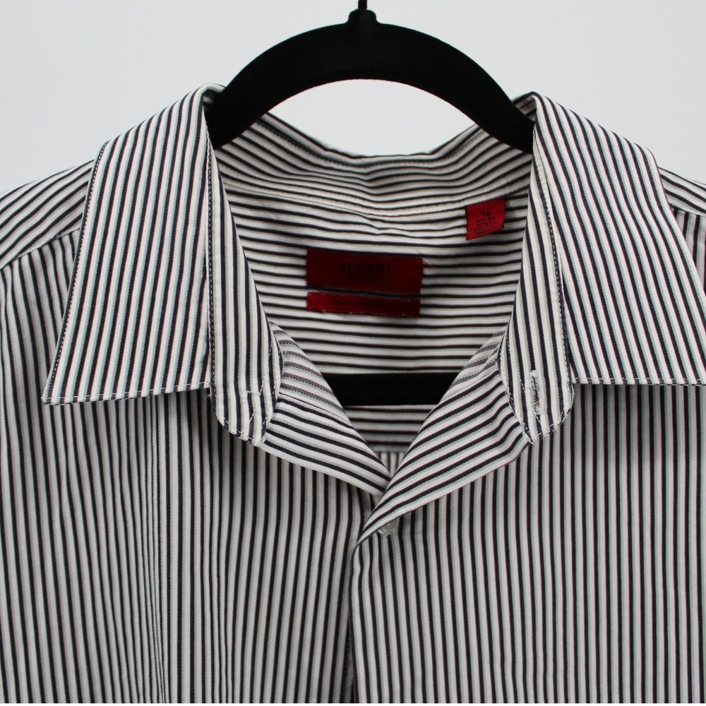 Alfani Fitted XXL $59 Black White Pinstripe Performance Button Front Dress Shirt
